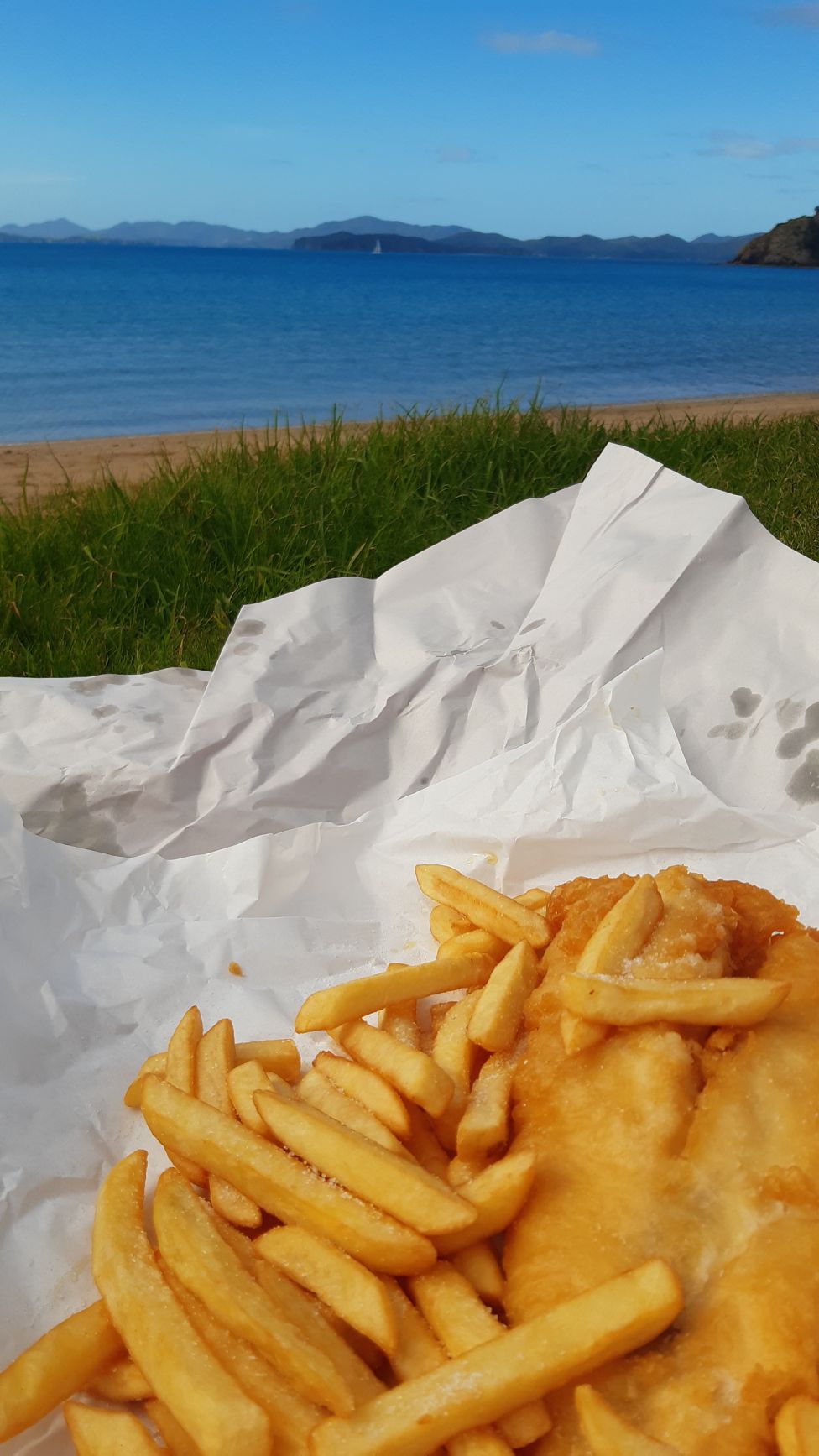Fish and chips on the beach